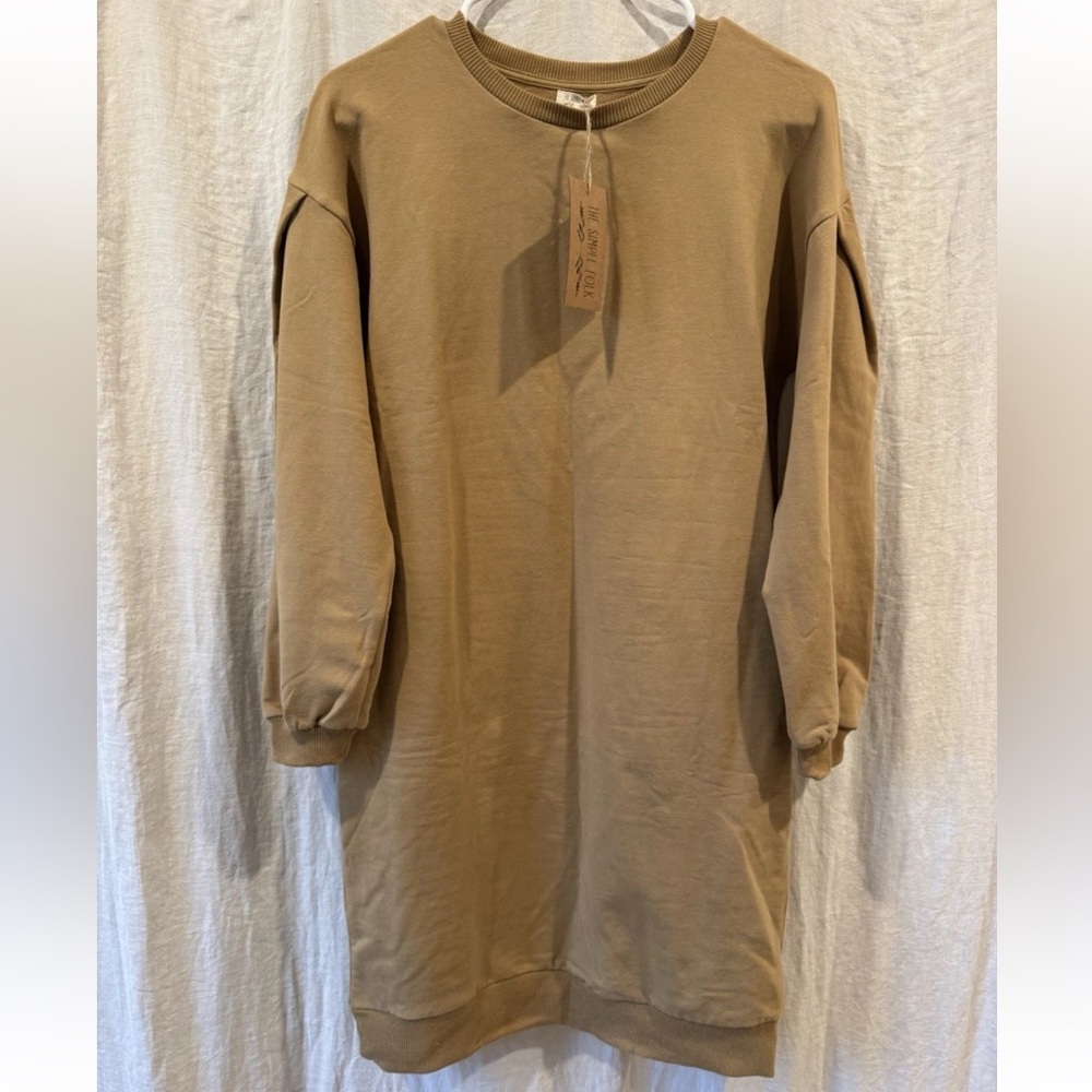 The Simple Folk oversized fleece dress in camel.